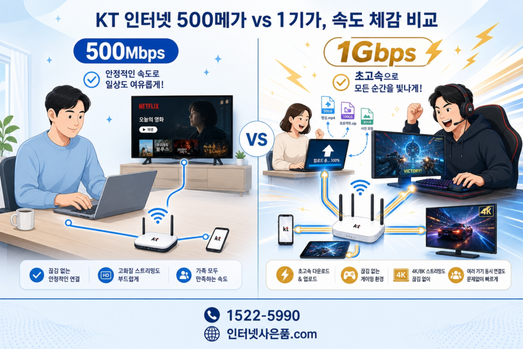 KT 인터넷 500메가와 1기가 속도 비교