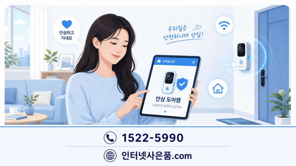 LG유플러스 도어캠 결합으로 홈 보안을 강화하는 1인 가구 여성