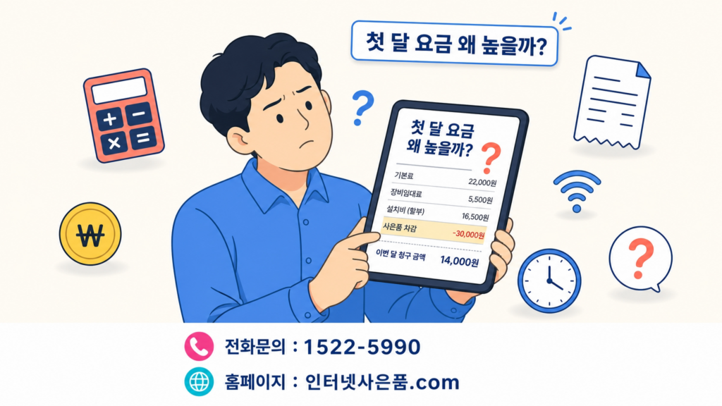 인터넷 첫 달 요금 청구서와 계산기